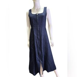 Zoe And Claire Smocked Square Neck Midi Denim Dress Spring Size M EUC